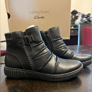 NEW!- Clark’s Collection Leather Ruched Ankle Boots in ‘Caroline Orchid’